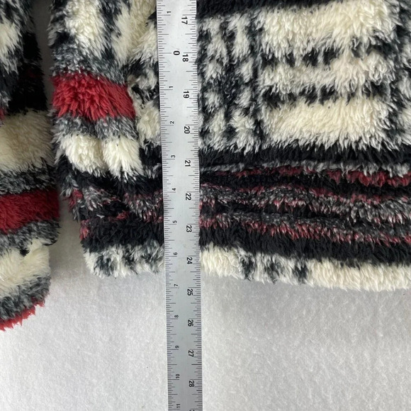 Billabong Fleece Jacket Women's S Red Ivory Aztec Tribal Print Hooded Pullover - Picture 6 of 13